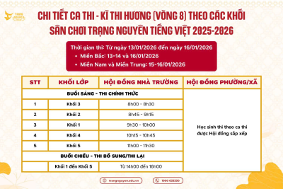 Lịch thi Trạng nguyên Tiếng Việt – Vòng 8 -Thi Hương năm học 2025 – 2026
