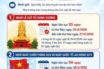 Thông báo lịch nghỉ lễ Giỗ tổ Hùng Vương, 30/04 và 01/05